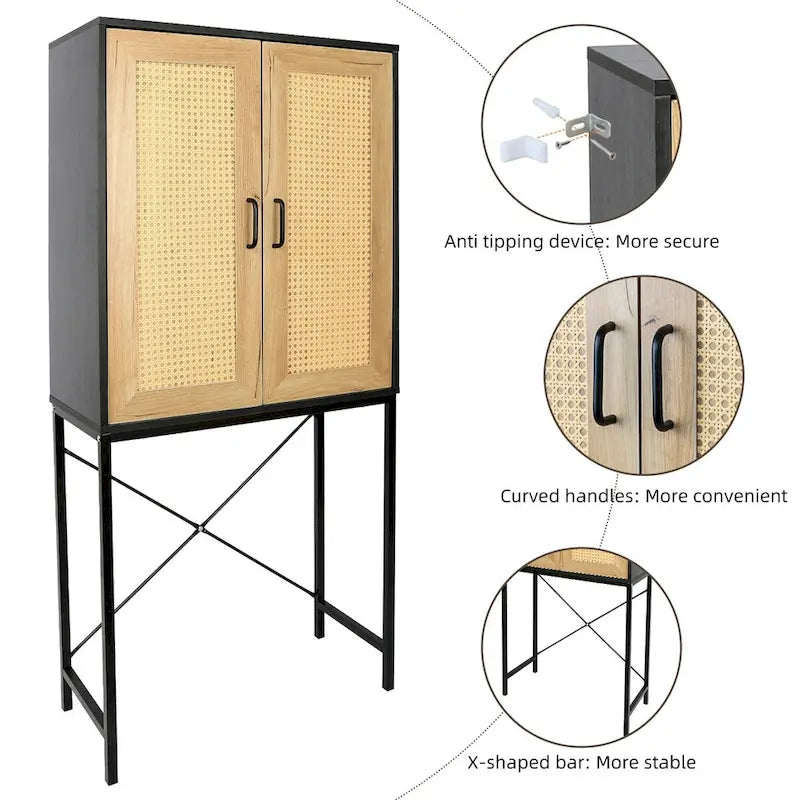 Gabinete Elegante Alto de 59 con 2 Puertas de Ratán