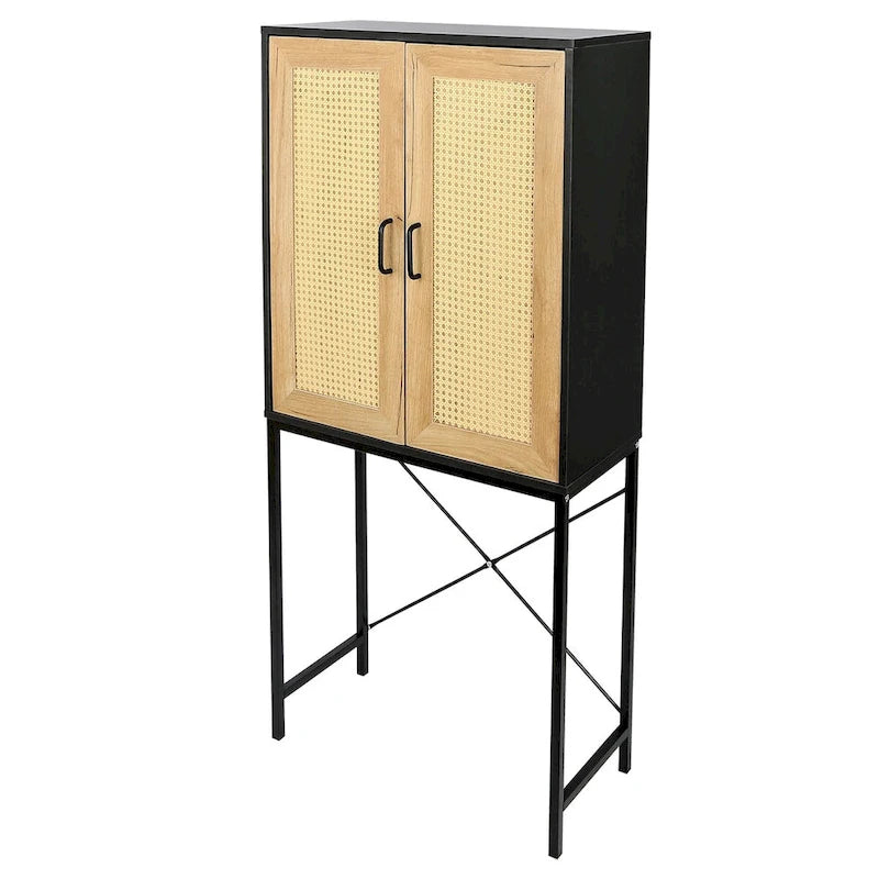 Gabinete Elegante Alto de 59 con 2 Puertas de Ratán