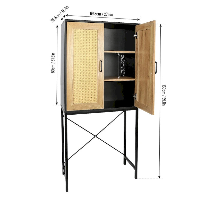 Gabinete Elegante Alto de 59 con 2 Puertas de Ratán