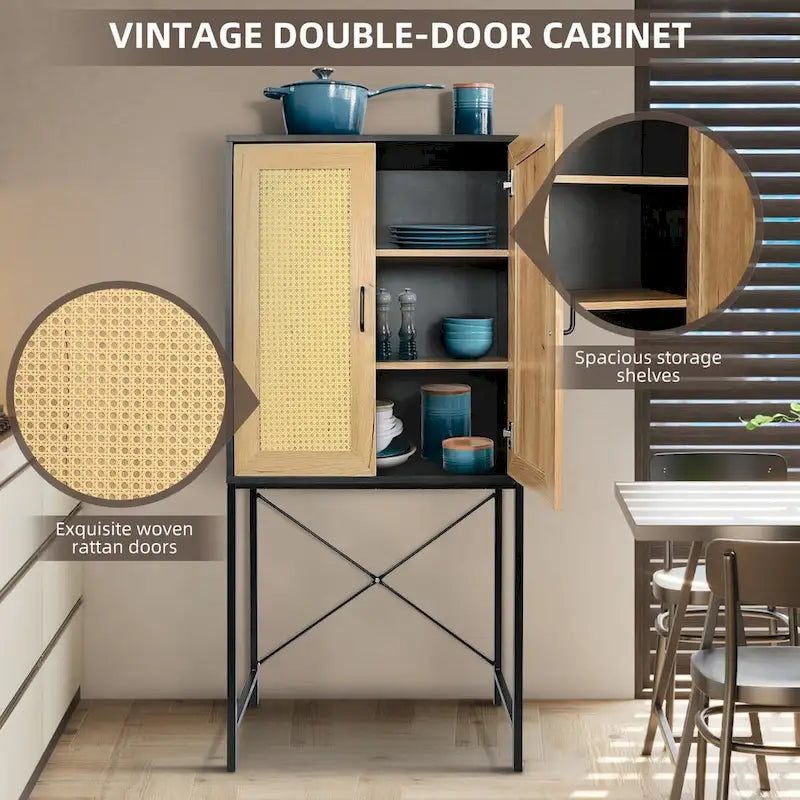 Gabinete Elegante Alto de 59 con 2 Puertas de Ratán