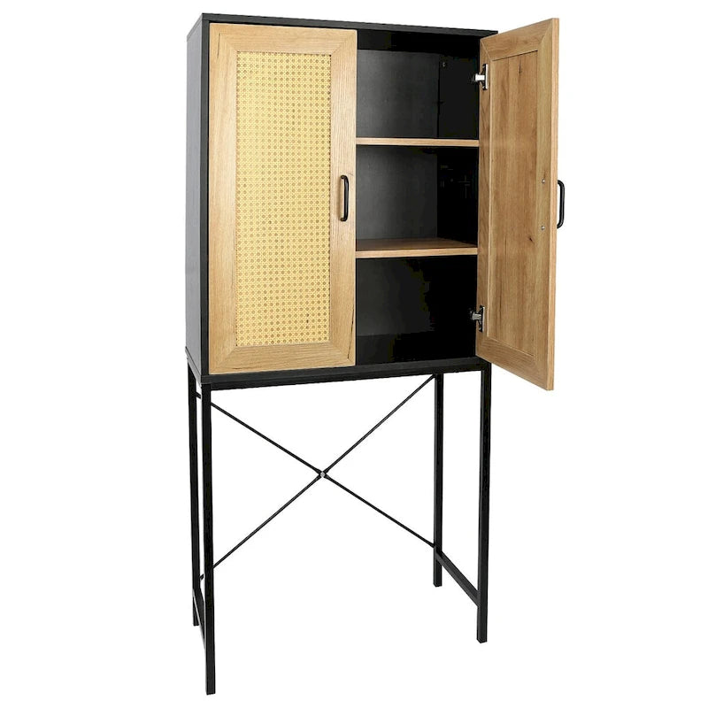 Gabinete Elegante Alto de 59 con 2 Puertas de Ratán