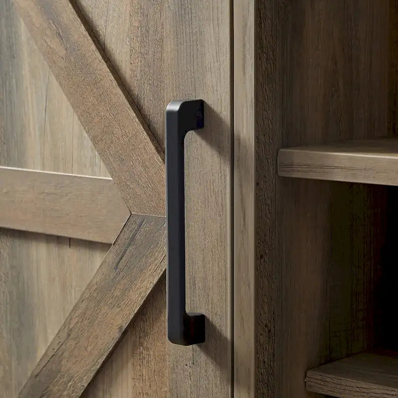 Mueble de Barra de Café con Botellero, Aparador con Puerta Corredera Tipo Granero y Cajón, Estantes de Almacenamiento Ajustables, para Sala de Estar, Comedor