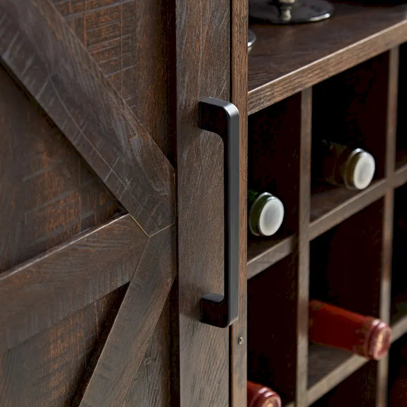 Mueble de Barra de Café con Botellero, Aparador con Puerta Corredera Tipo Granero y Cajón, Estantes de Almacenamiento Ajustables, para Sala de Estar, Comedor