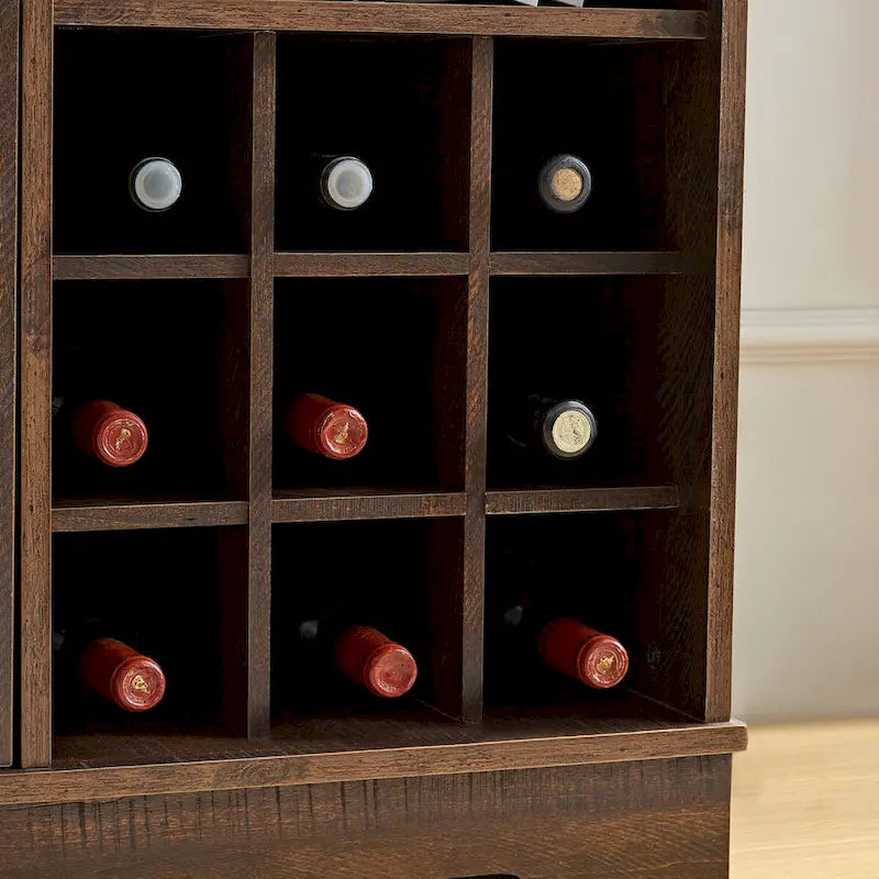 Mueble de Barra de Café con Botellero, Aparador con Puerta Corredera Tipo Granero y Cajón, Estantes de Almacenamiento Ajustables, para Sala de Estar, Comedor