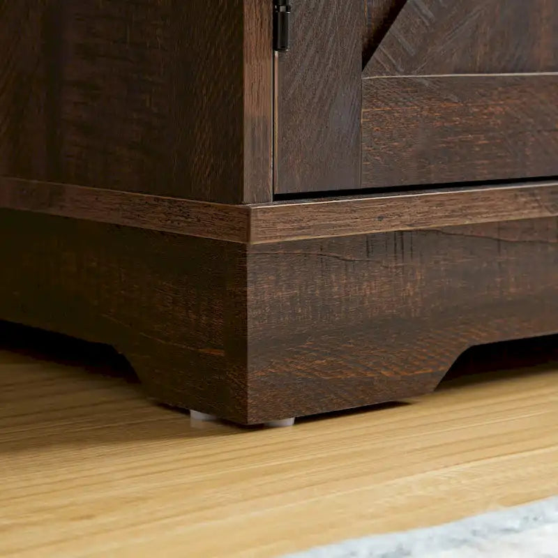 Mueble de Barra de Café con Botellero, Aparador con Puerta Corredera Tipo Granero y Cajón, Estantes de Almacenamiento Ajustables, para Sala de Estar, Comedor