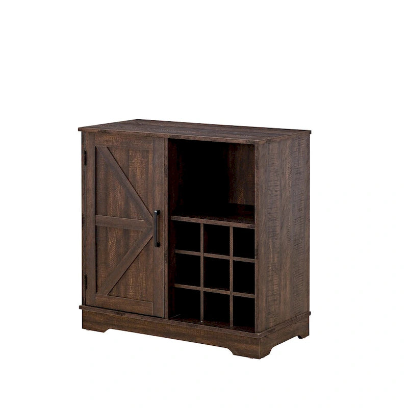 Mueble de Barra de Café con Botellero, Aparador con Puerta Corredera Tipo Granero y Cajón, Estantes de Almacenamiento Ajustables, para Sala de Estar, Comedor