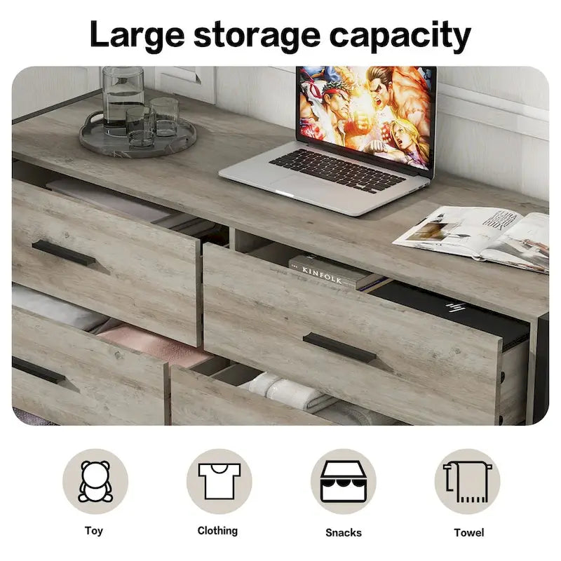 Cómoda de madera con 6 cajones, armario de almacenamiento de madera para dormitorio, armario de ropa macizo con estructura de acero resistente