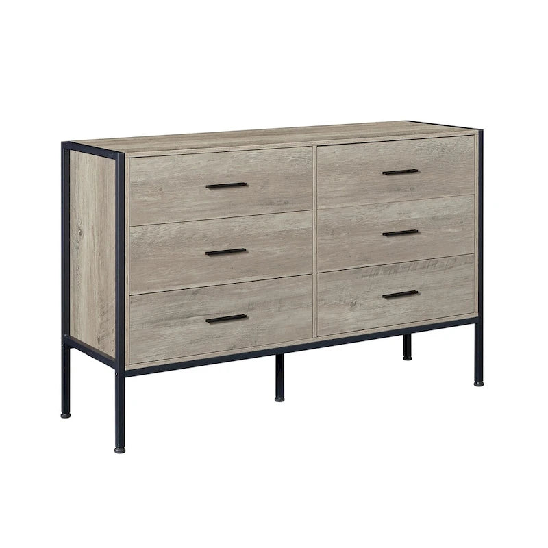 Cómoda de madera con 6 cajones, armario de almacenamiento de madera para dormitorio, armario de ropa macizo con estructura de acero resistente