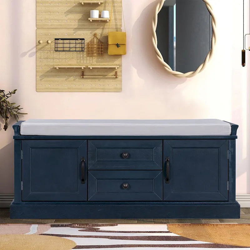 Banco de almacenamiento de madera Chic Vintage con cojín de asiento de terciopelo extraíble relleno de espuma