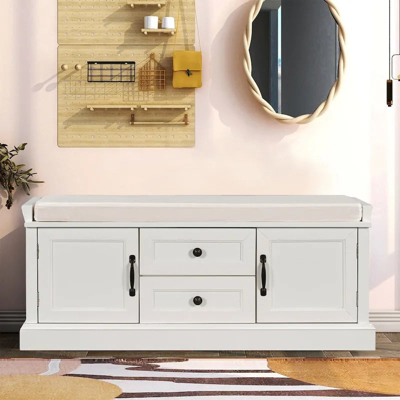 Banco de almacenamiento de madera Chic Vintage con cojín de asiento de terciopelo extraíble relleno de espuma
