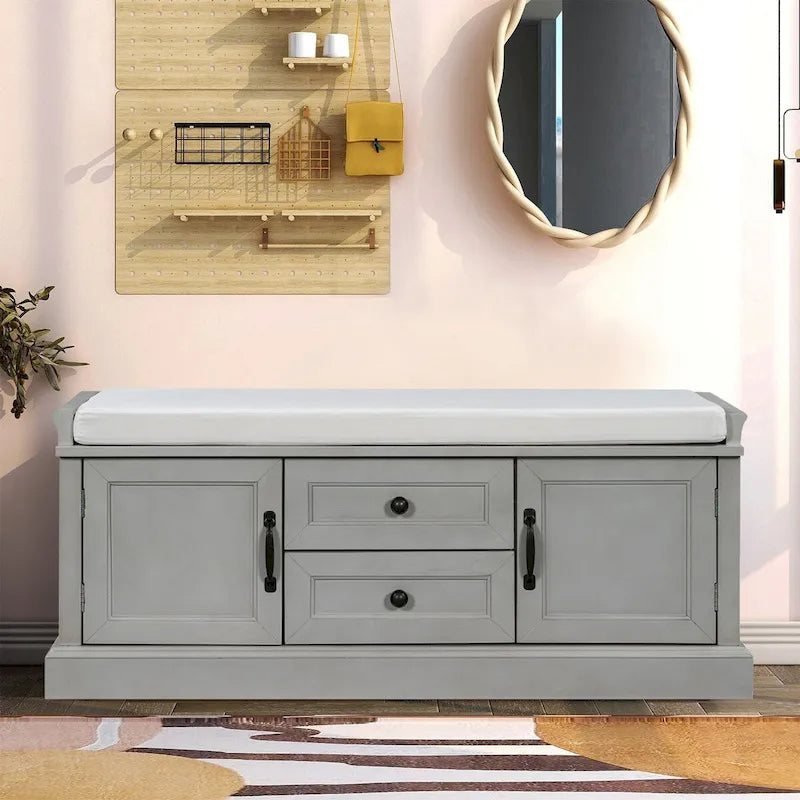 Banco de almacenamiento de madera Chic Vintage con cojín de asiento de terciopelo extraíble relleno de espuma