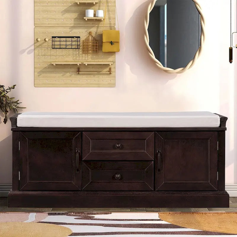 Banco de almacenamiento de madera Chic Vintage con cojín de asiento de terciopelo extraíble relleno de espuma