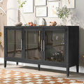 Armario de almacenamiento de madera con tres puertas de vidrio templado y estante ajustable, adecuado para sala de estar, estudio y entrada