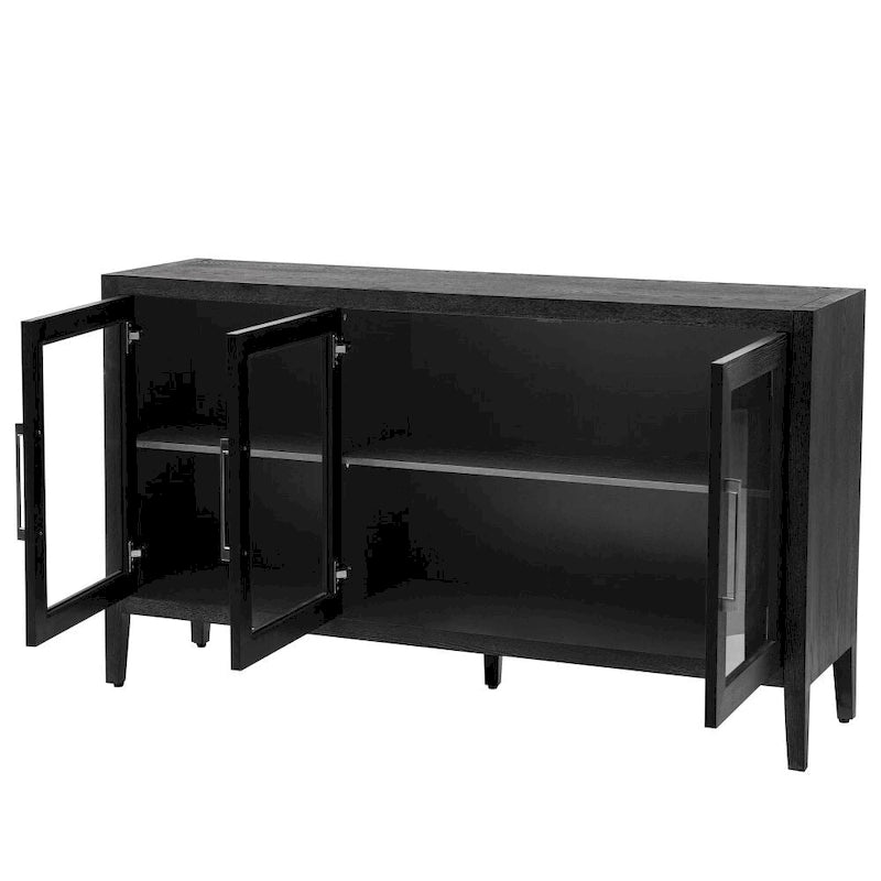 Armario de almacenamiento de madera con tres puertas de vidrio templado y estante ajustable, adecuado para sala de estar, estudio y entrada