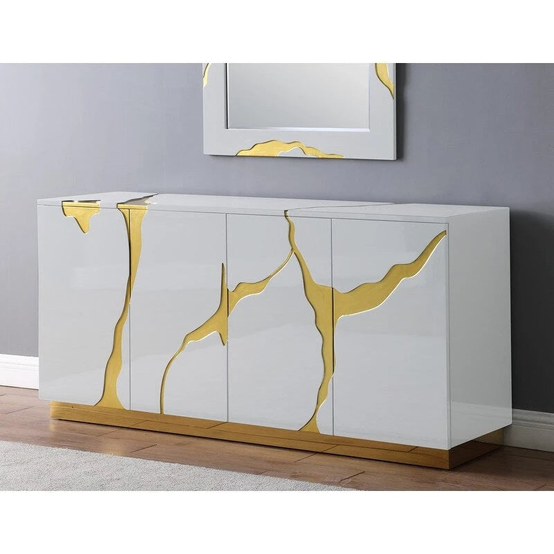 Best Master Furniture 66-Inch Lacquer Poplar Wood 4-Door Sideboard with Adjustable Shelves