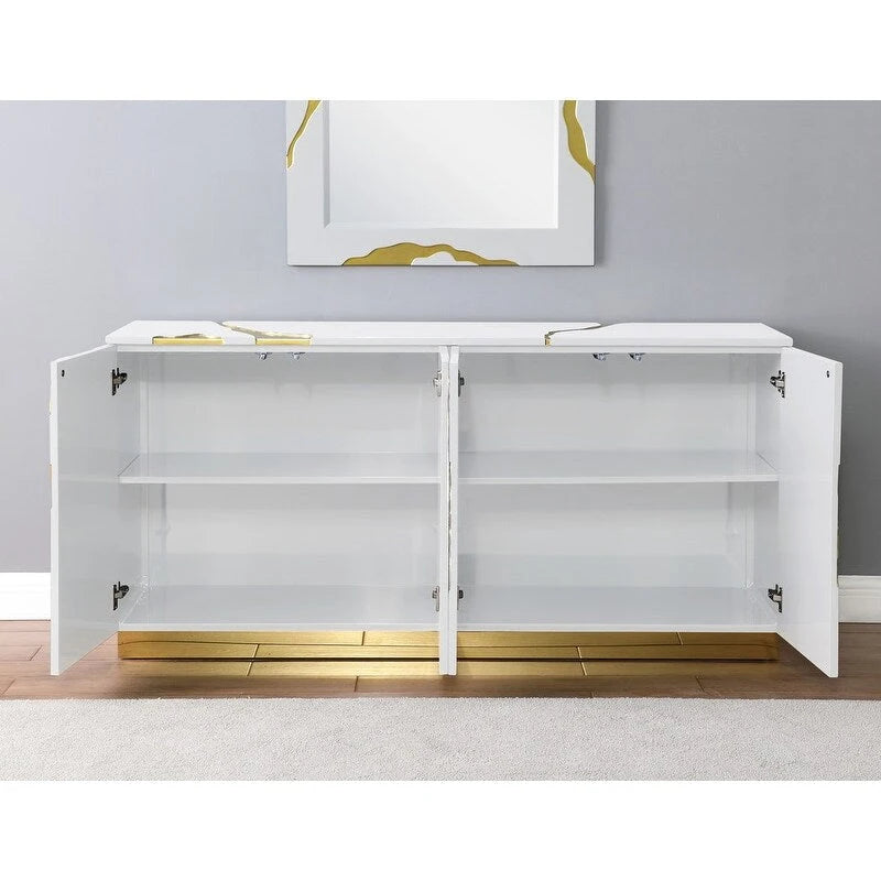 Aparador de 4 puertas con acabado lacado de alto brillo de 168 cm y estantes ajustables
