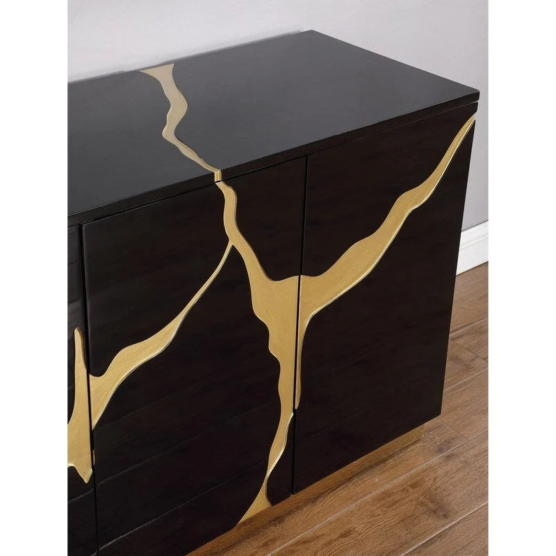 Aparador de 4 puertas con acabado lacado de alto brillo de 168 cm y estantes ajustables