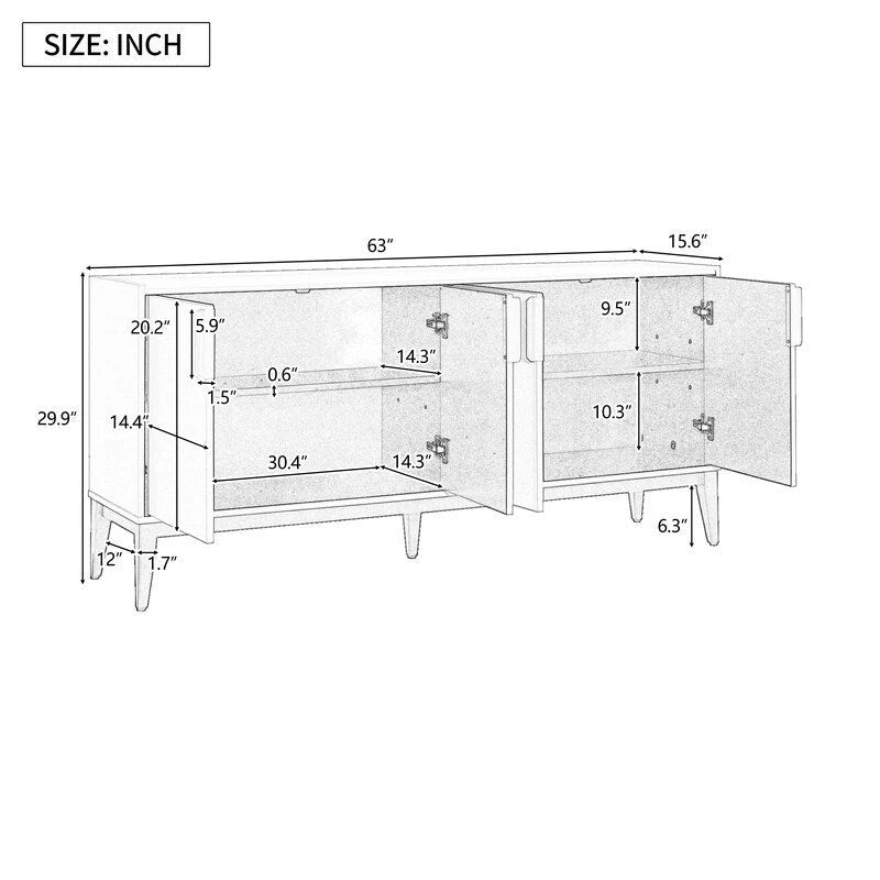 Armario de Almacenamiento, Aparador de Madera con 4 Puertas para Pasillo, Entrada, Sala de Estar, Dormitorio, Estante Ajustable