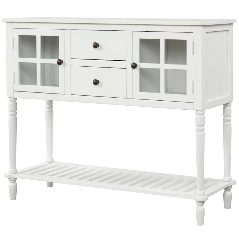 Mesa consola aparador con estante inferior y aparador de almacenamiento de madera/vidrio estilo granja - 42L x 14W x 34.2H