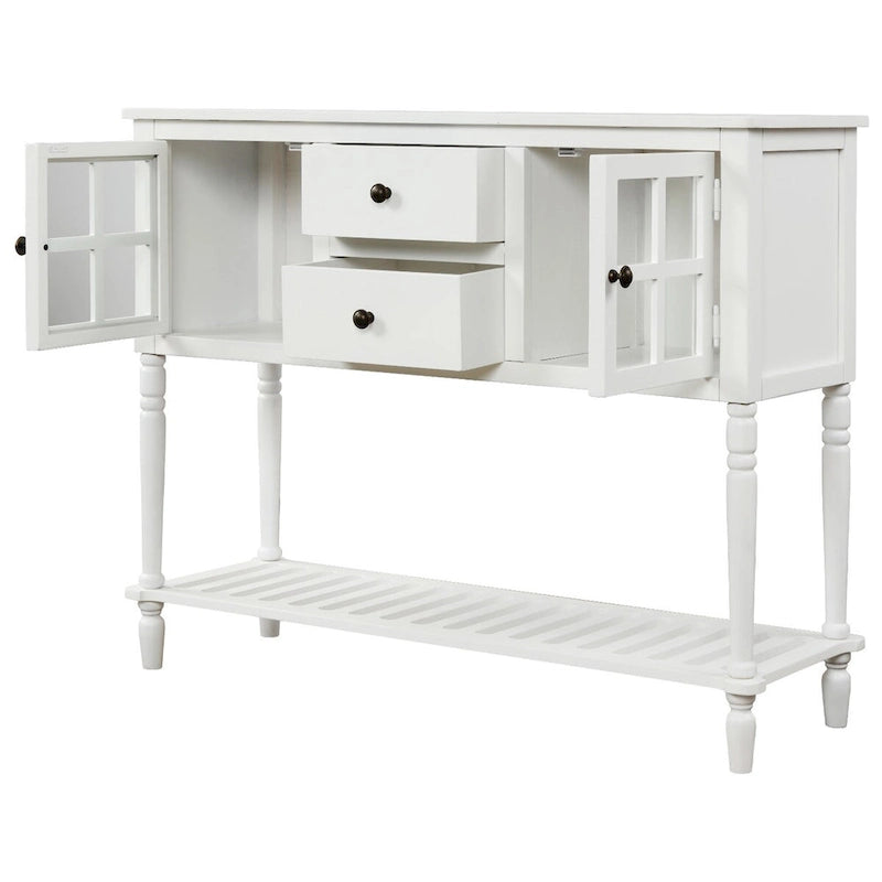Mesa consola aparador con estante inferior y aparador de almacenamiento de madera/vidrio estilo granja - 42L x 14W x 34.2H