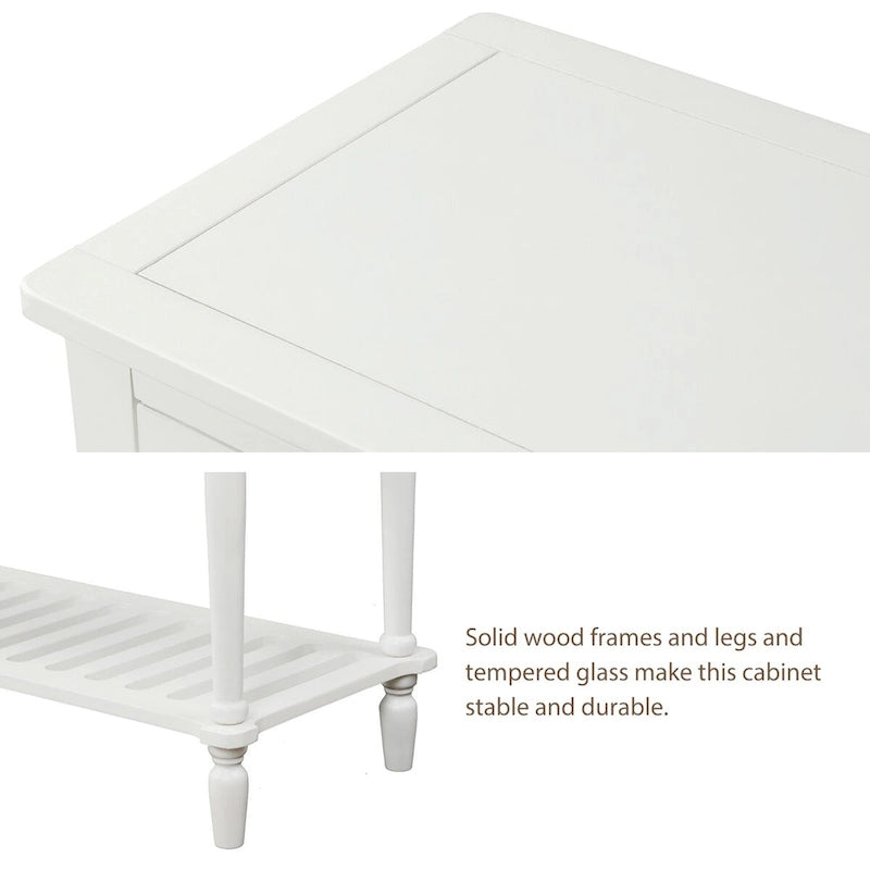 Mesa consola aparador con estante inferior y aparador de almacenamiento de madera/vidrio estilo granja - 42L x 14W x 34.2H