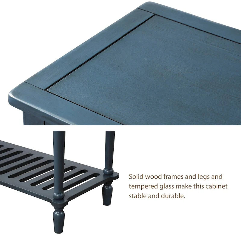 Mesa consola aparador con estante inferior y aparador de almacenamiento de madera/vidrio estilo granja - 42L x 14W x 34.2H