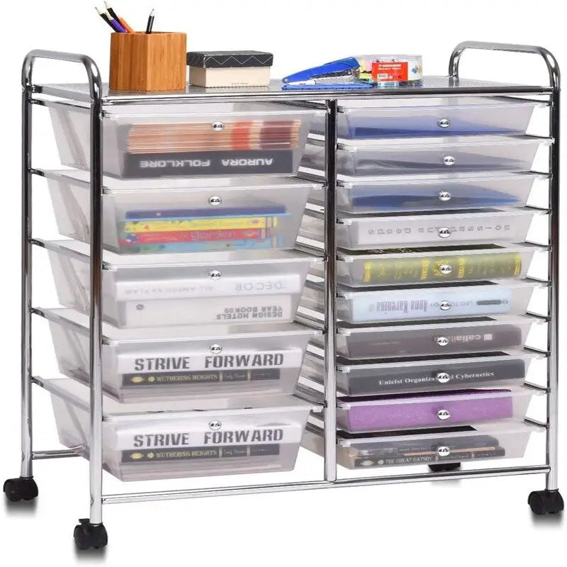Carrito de almacenamiento rodante de 15 cajones - 14.5D x 25W x 34.5H