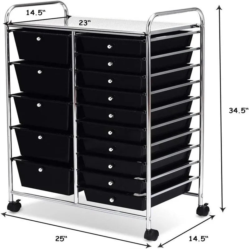 Carrito de almacenamiento rodante de 15 cajones - 14.5D x 25W x 34.5H