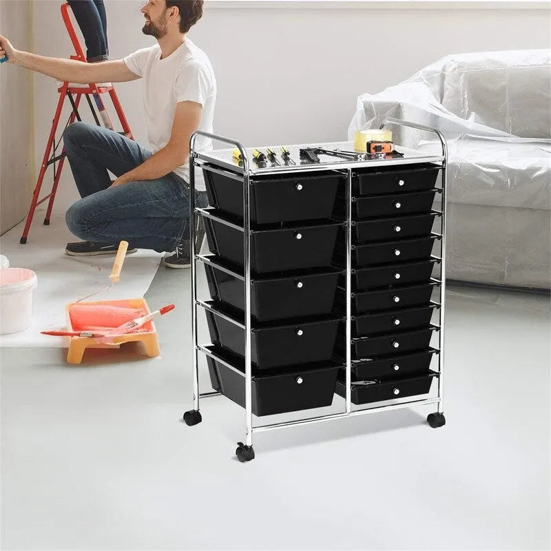 Carrito de almacenamiento rodante de 15 cajones - 14.5D x 25W x 34.5H
