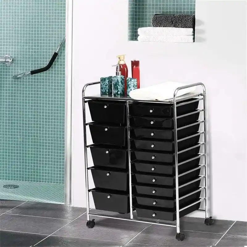 Carrito de almacenamiento rodante de 15 cajones - 14.5D x 25W x 34.5H