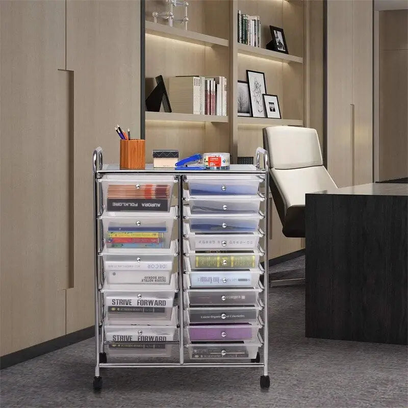Carrito de almacenamiento rodante de 15 cajones - 14.5D x 25W x 34.5H