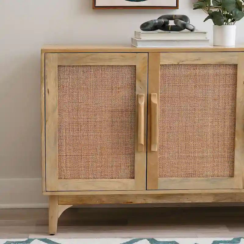 Armario de 3 puertas de madera de mango natural Spence con rejilla de caña