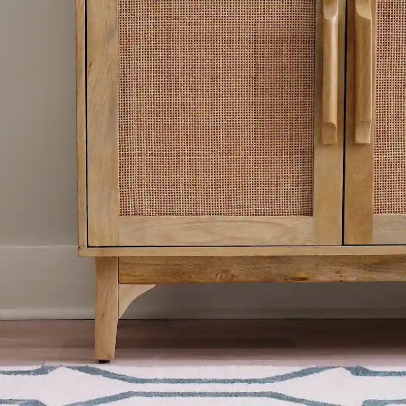 Armario de 3 puertas de madera de mango natural Spence con rejilla de caña