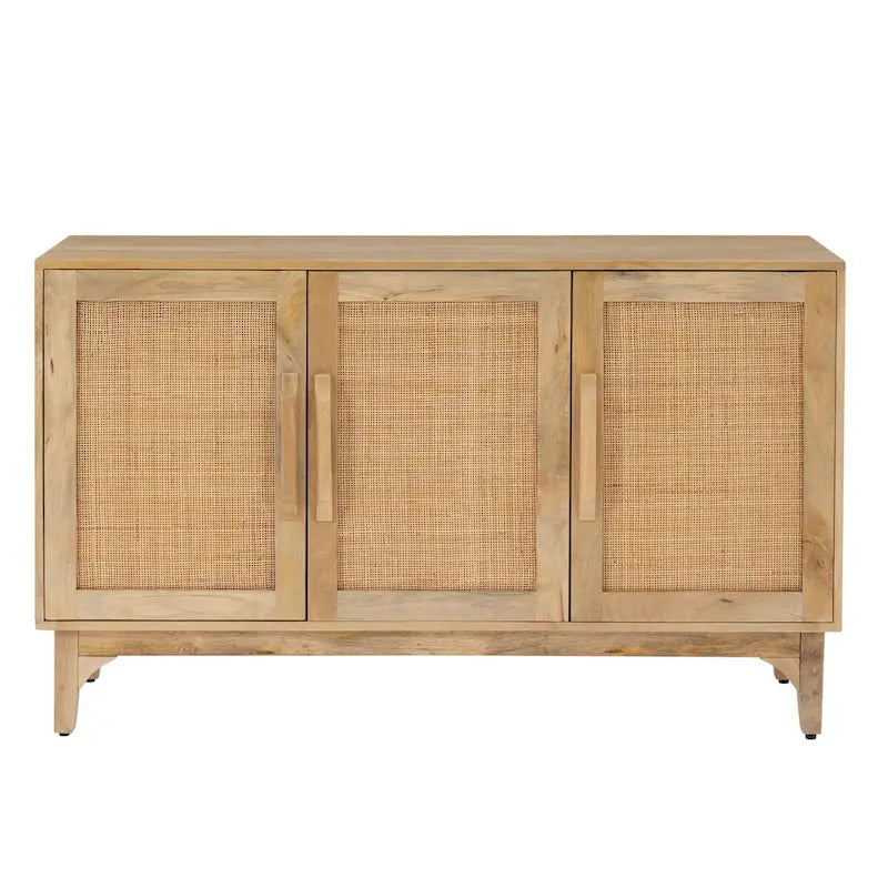 Armario de 3 puertas de madera de mango natural Spence con rejilla de caña