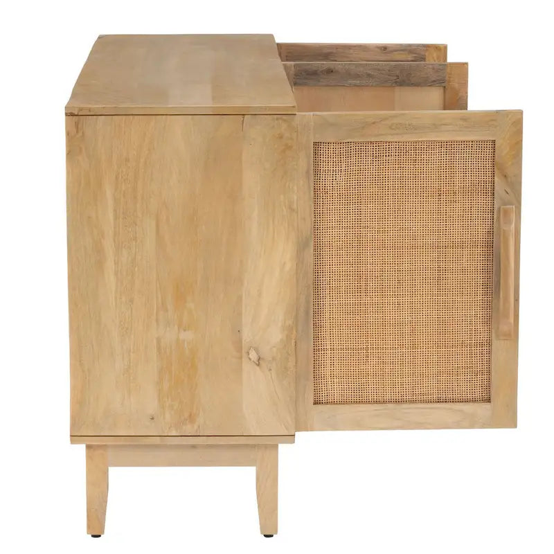 Armario de 3 puertas de madera de mango natural Spence con rejilla de caña