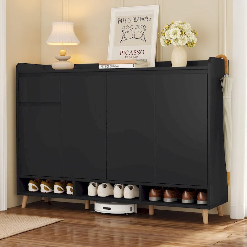 Zapatero con estantes ajustables, organizador minimalista para el hogar con patas de madera maciza, aparador de almacenamiento