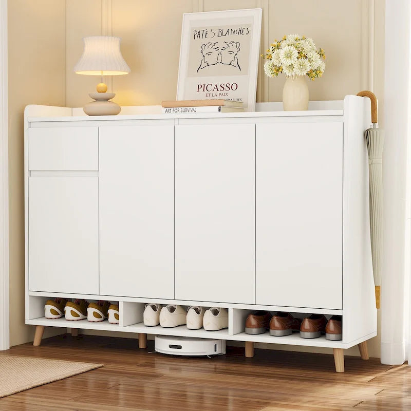 Zapatero con estantes ajustables, organizador minimalista para el hogar con patas de madera maciza, aparador de almacenamiento