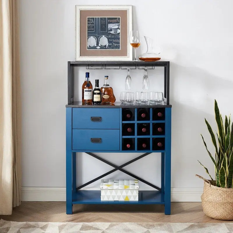 Mueble buffet de madera de 32 pulg. con botellero - Capacidad para 9 botellas