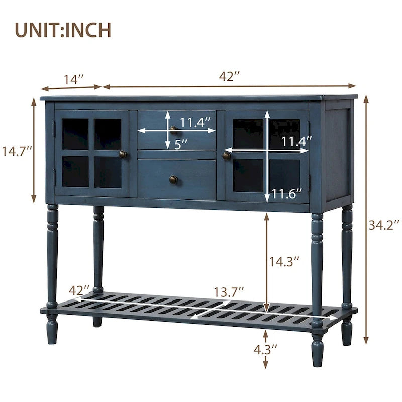 Mueble aparador con estante inferior, armario de almacenamiento de madera/cristal de estilo rústico para sala de estar