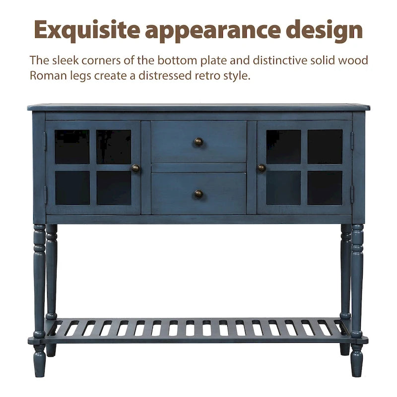 Mueble aparador con estante inferior, armario de almacenamiento de madera/cristal de estilo rústico para sala de estar
