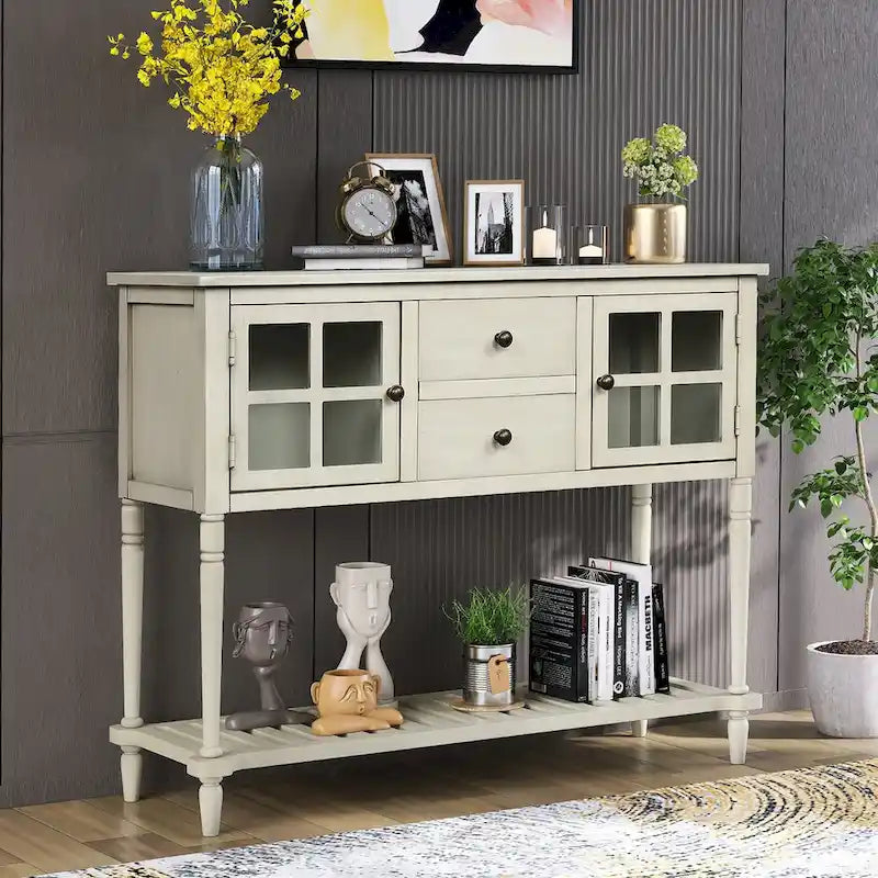 Mueble aparador con estante inferior, armario de almacenamiento de madera/cristal de estilo rústico para sala de estar