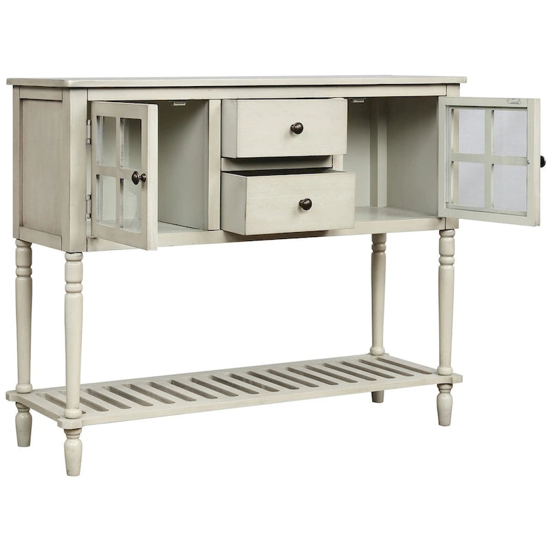 Mueble aparador con estante inferior, armario de almacenamiento de madera/cristal de estilo rústico para sala de estar