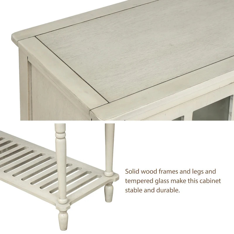 Mueble aparador con estante inferior, armario de almacenamiento de madera/cristal de estilo rústico para sala de estar
