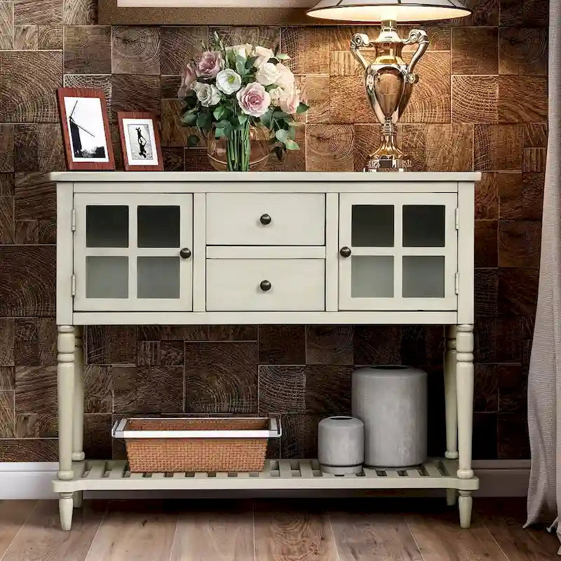 Mueble aparador con estante inferior, armario de almacenamiento de madera/cristal de estilo rústico para sala de estar