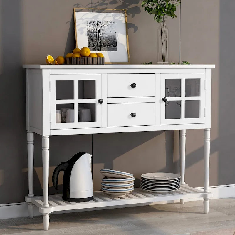 Mueble aparador con estante inferior, armario de almacenamiento de madera/cristal de estilo rústico para sala de estar