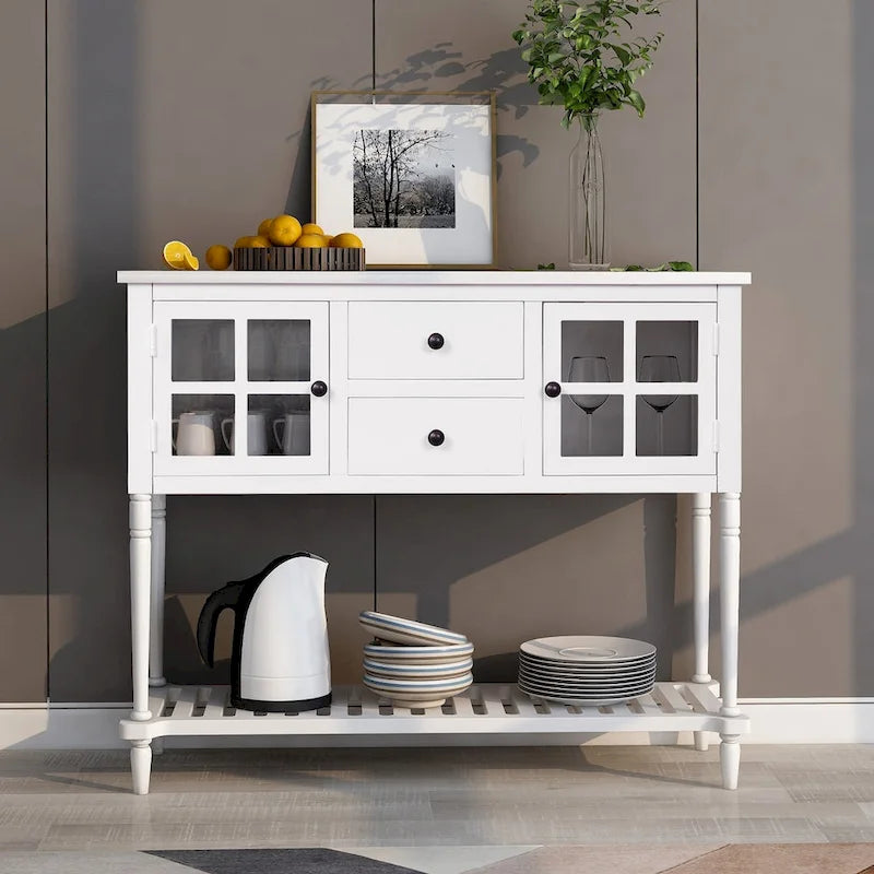 Mueble aparador con estante inferior, armario de almacenamiento de madera/cristal de estilo rústico para sala de estar