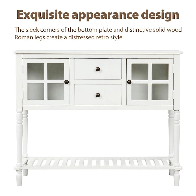 Mueble aparador con estante inferior, armario de almacenamiento de madera/cristal de estilo rústico para sala de estar