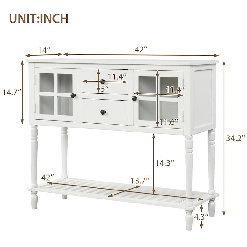 Mueble aparador con estante inferior, armario de almacenamiento de madera/cristal de estilo rústico para sala de estar