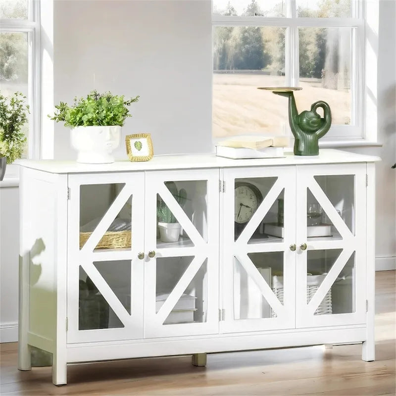 Buffet Cabinet with Tempered Glass Doors and Adjustable Shelf
