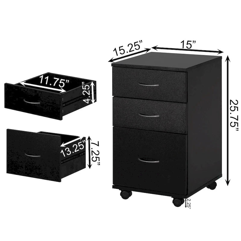 Archivador móvil con 3 cajones y ruedas giratorias - Perfecto para oficina en casa y espacio de trabajo - Cabe debajo del escritorio